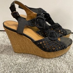 Black wedge sandals